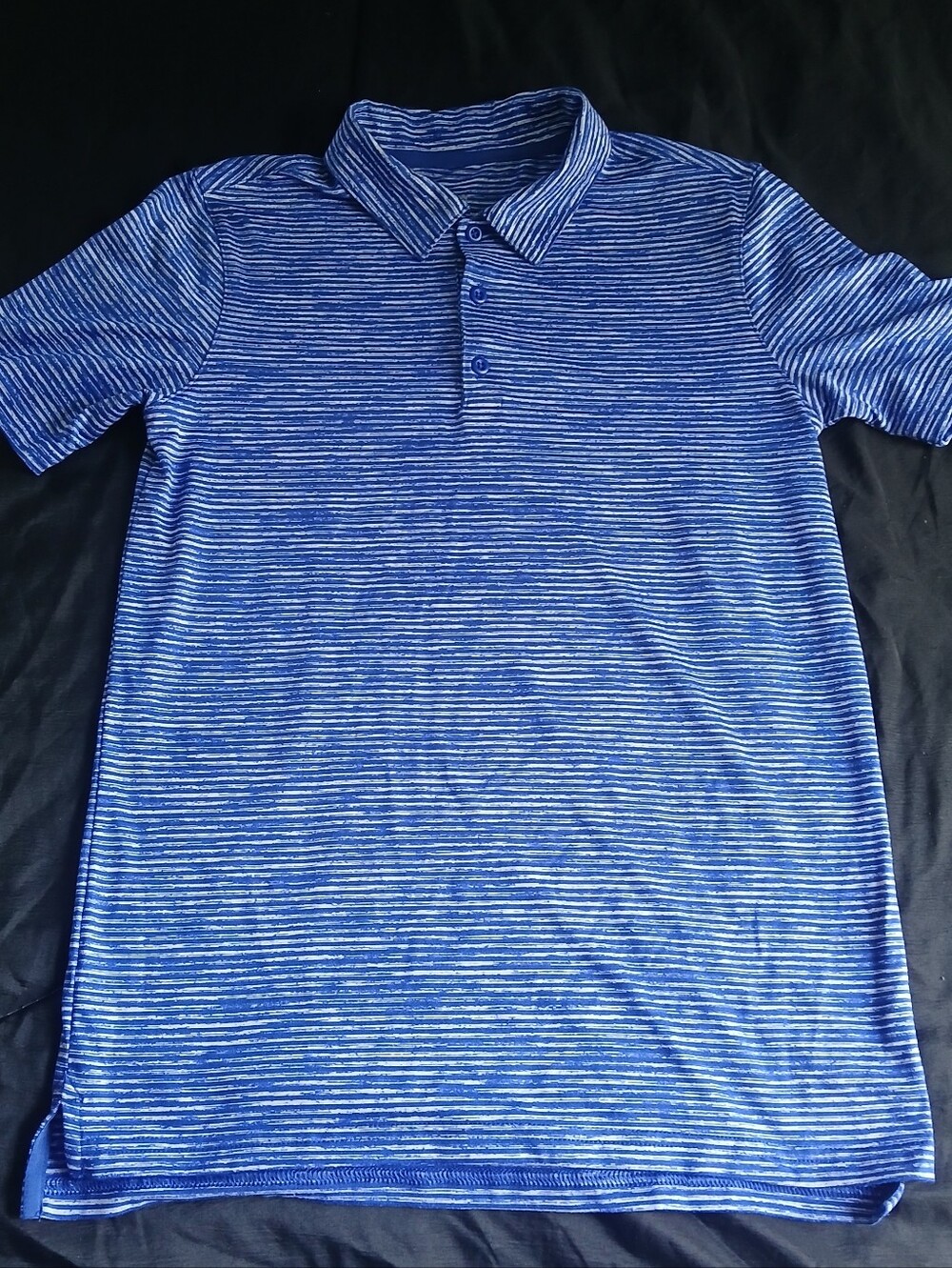 Boys Blue/White striped short-sleeve athletic polo shirt 12/14